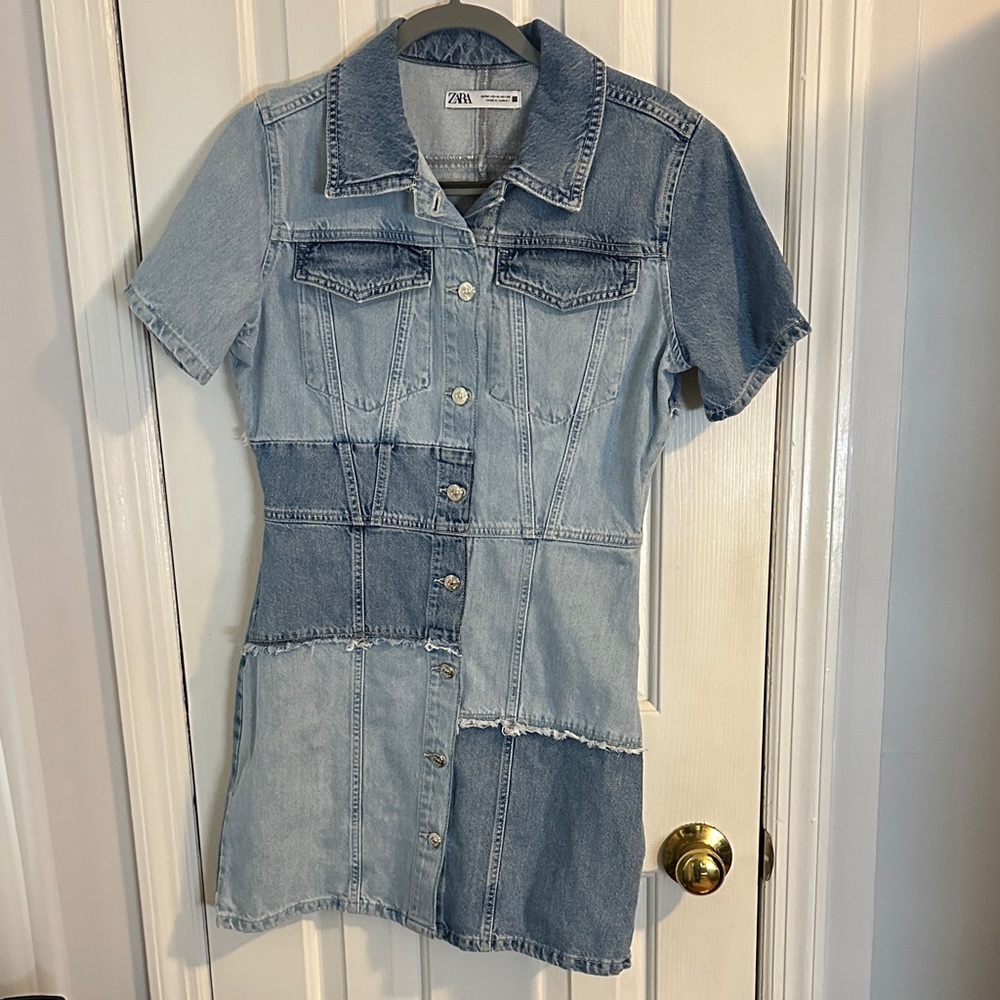 Zara Blue Patchwork Denim Dress